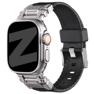 Silicone TPU Armour Strap, black, on a watch, 3/4 front view