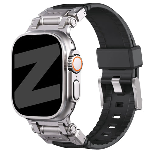 Silicone TPU Armour Strap, black, on a watch, 3/4 front view