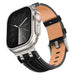 Apple Watch Denim Lederarmband (Schwarz mit Silber)