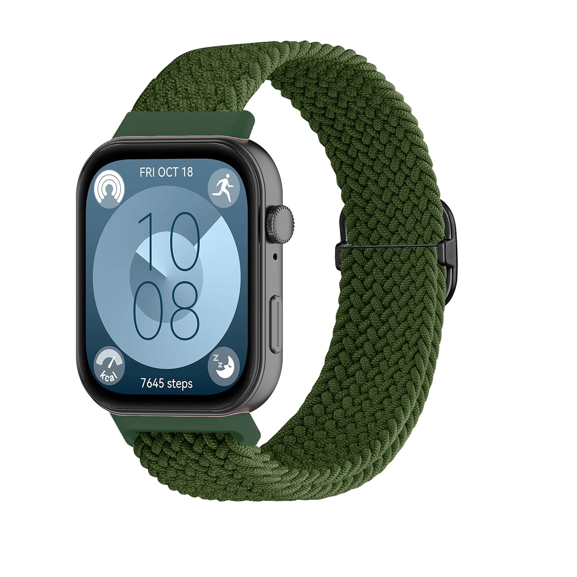 Nylon Adjustable Braided Strap, black, on a watch, 3/4 front view