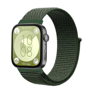 Nylon Strap, dark green, on a watch, 3/4 front view