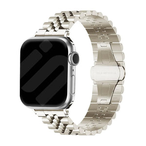 Jubilee Steel Strap, starlight, on a watch, 3/4 front view