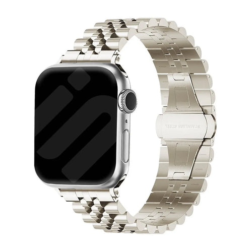 Jubilee Steel Strap, starlight, on a watch, 3/4 front view