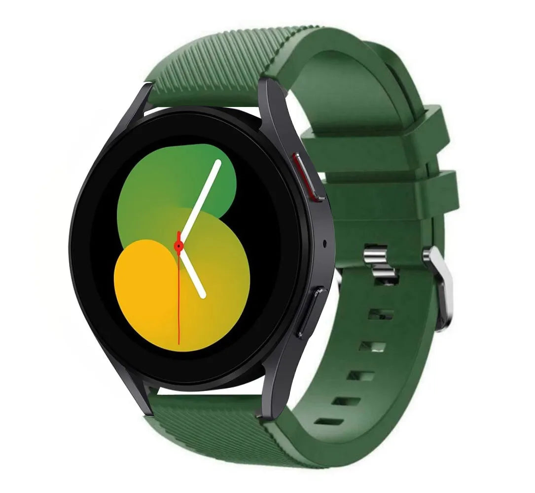 Twill Silicone Strap, army green, on a watch, 3/4 front view