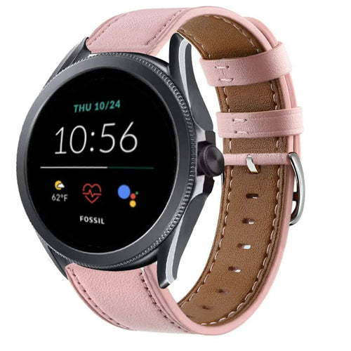 Modern Leather Strap, pink, on a watch, 3/4 front view
