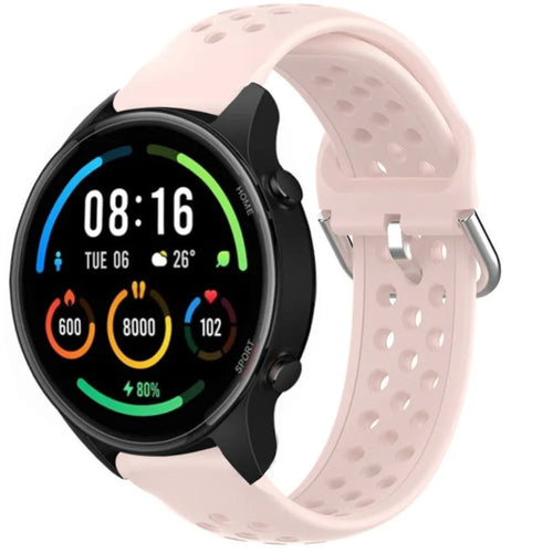 Breathable Silicone Strap, pink, on a watch, 3/4 front view