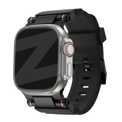 Silicone Strap 'Explorer', black with black, on a watch, 3/4 front view