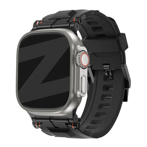 Liquid Silicone Strap 'Explorer', black with black, on a watch, 3/4 front view