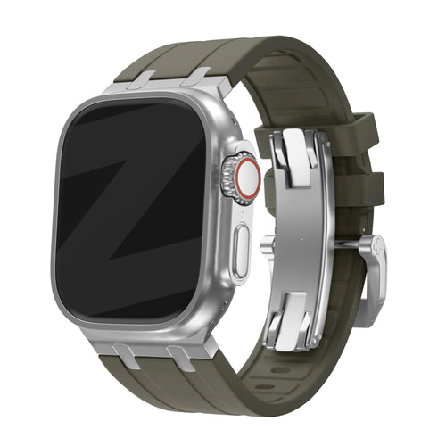 Bandz Apple Watch Ultra Silikonarmband Luxus Liquid (Braun mit Silber)