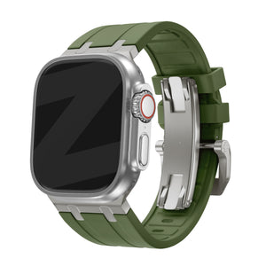 Bandz Apple Watch Ultra Silikonarmband Luxus Liquid (Grün mit Titan)