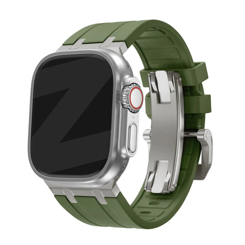 Bandz Apple Watch Silikonarmband 'Luxe Liquid' (Grün mit Titan)