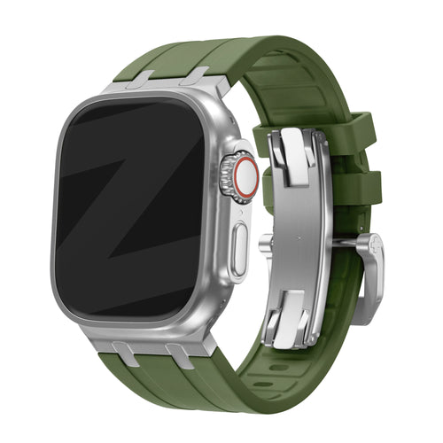 Bandz Apple Watch Ultra Silikonarmband Luxus Liquid (Grün mit Silber)