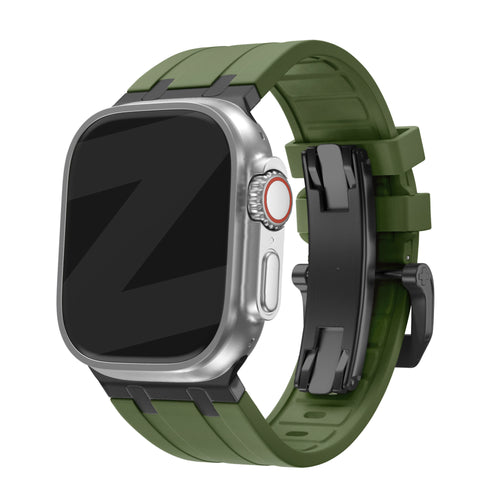 Bandz Apple Watch Ultra Silikonarmband Luxus Liquid (Grün mit Schwarz)