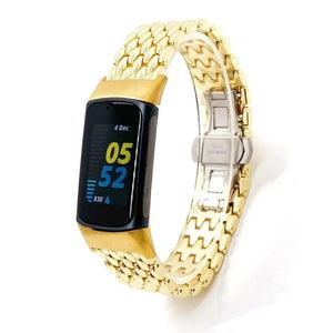 Steel Dragon Strap, gold, on a watch, 3/4 front view