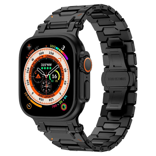 Explorer Steel Strap, black, on a watch, 3/4 front view