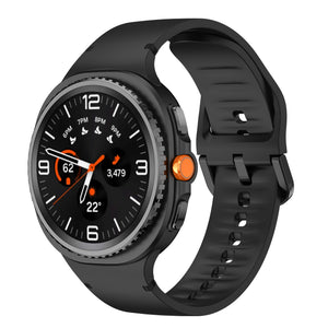 Silicone Strap, black, on a watch, 3/4 front view