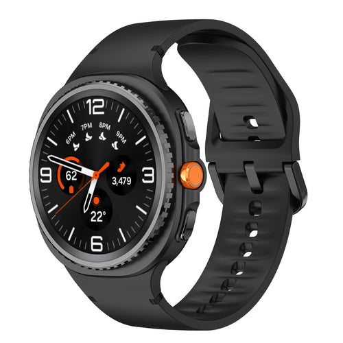 Silicone Strap, black, on a watch, 3/4 front view
