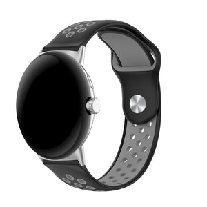 Silicone Sport Strap, black/grey, on a watch, 3/4 front view