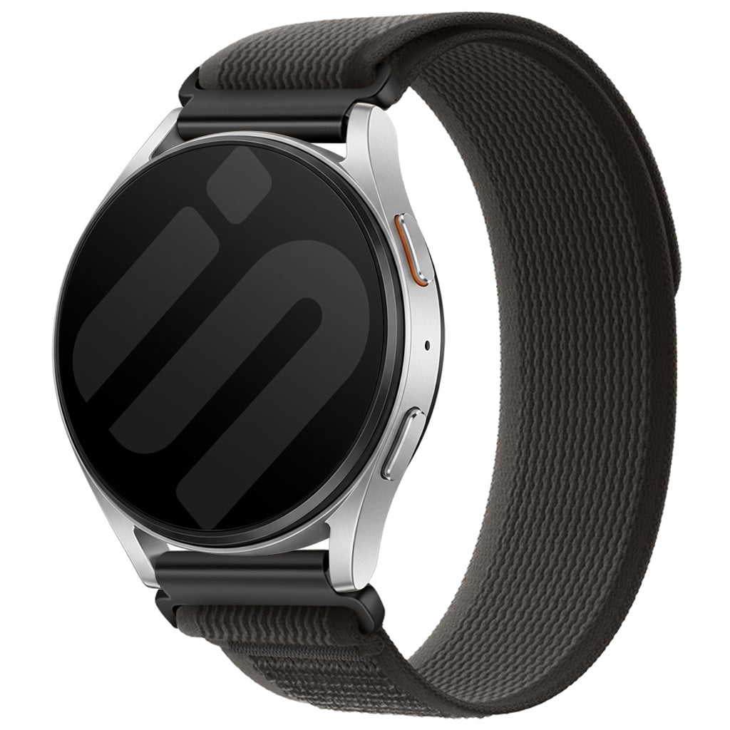 Trail Nylon Strap, black/grey, on a watch, 3/4 front view
