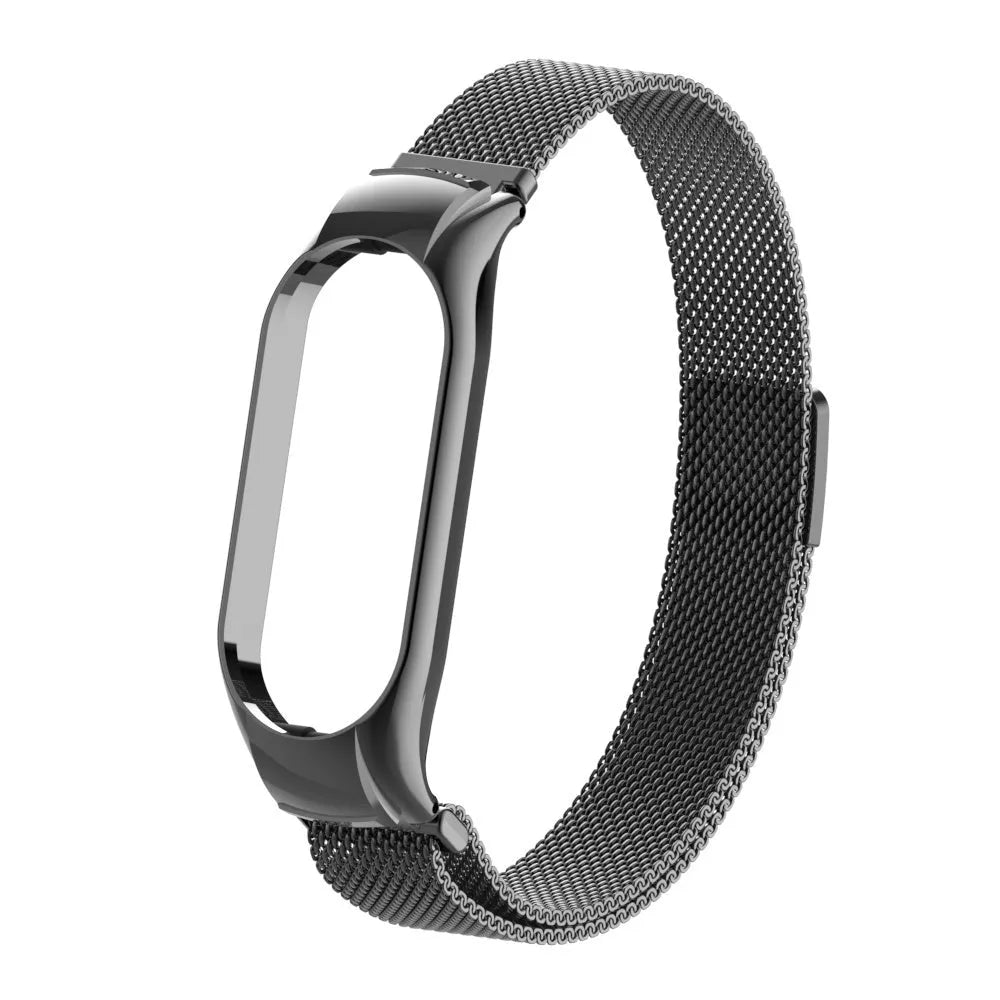 Milanese Strap, black, on a watch, 3/4 front view
