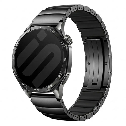 One Bead Titanium Strap, black, on a watch, 3/4 front view