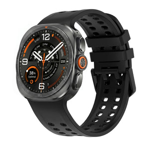 Silicone Strap, black, on a watch, 3/4 front view