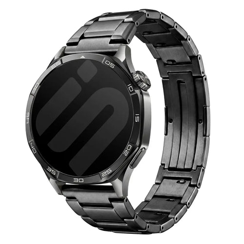 Refined Titanium Strap, black, on a watch, 3/4 front view