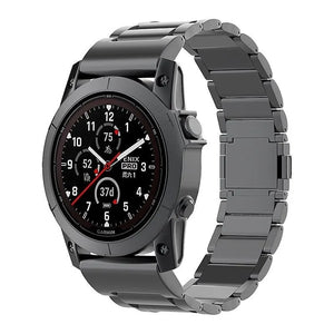 Magnetic Titanium Strap, black, on a watch, 3/4 front view