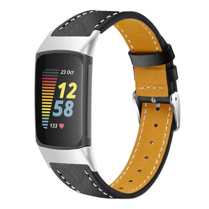 Modern Leather Strap, black, on a watch, 3/4 front view