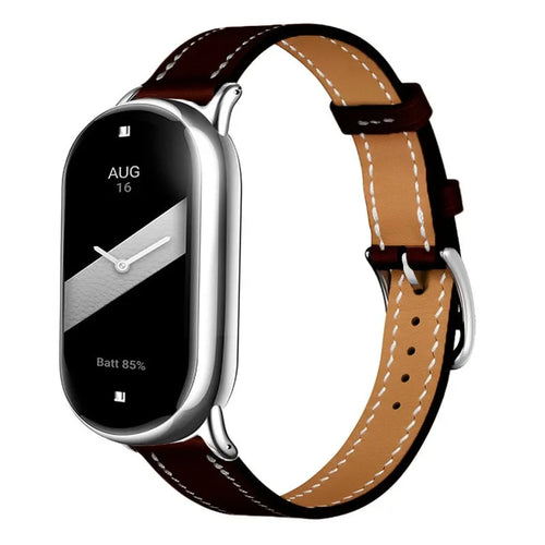 Real Leather Strap, black, on a watch, 3/4 front view
