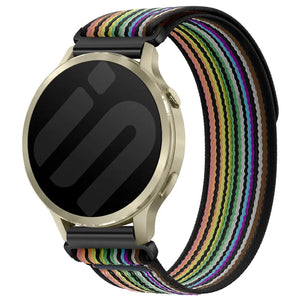 Trail Nylon Strap, black/colourful, on a watch, 3/4 front view