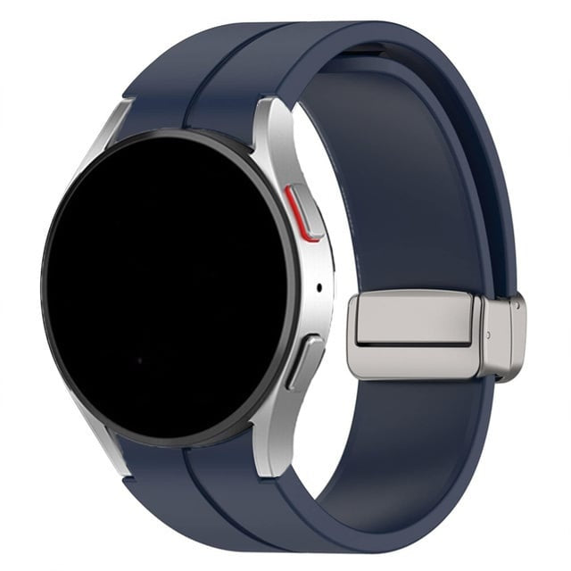 Silicone Magnetic Sport Strap, dark blue, on a watch, 3/4 front view