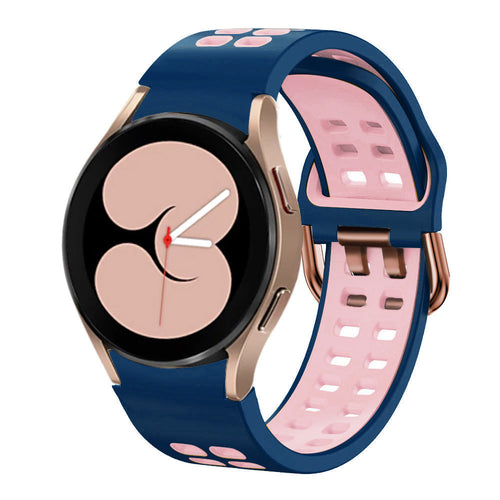 Silicone Squared Sport Strap, blue/pink, on a watch, 3/4 front view