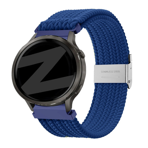 Woven Nylon Strap, blue, on a watch, 3/4 front view