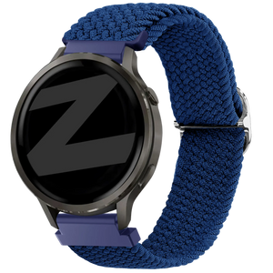 Braided Nylon Strap, blue, on a watch, 3/4 front view