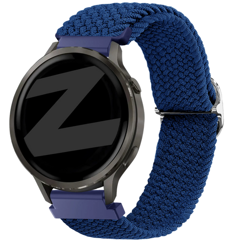 Braided Nylon Strap, blue, on a watch, 3/4 front view