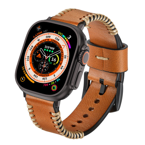 Apple Watch Ultra Stitched Leather Strap (Brown)