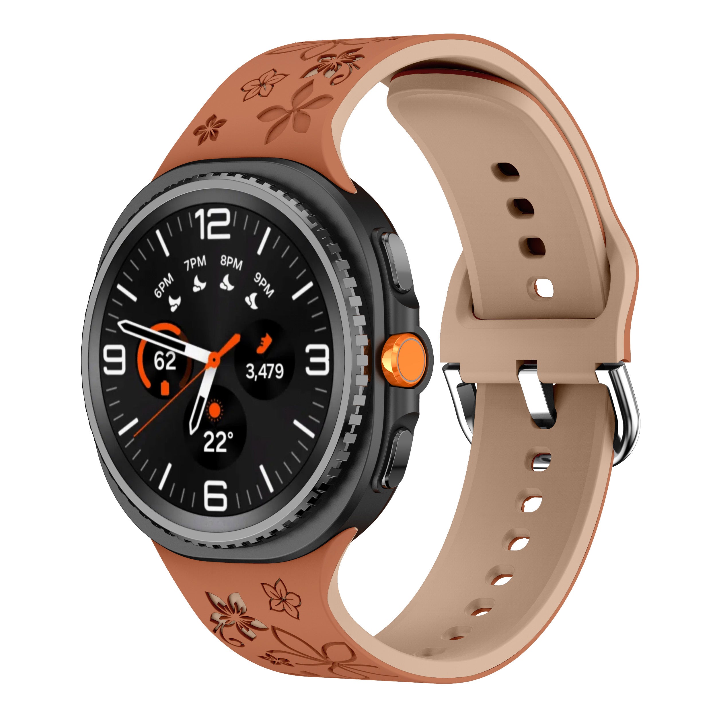 Samsung Galaxy Watch 8 - 44mm Silikonarmband mit Blumenmuster (Braun/Beige)