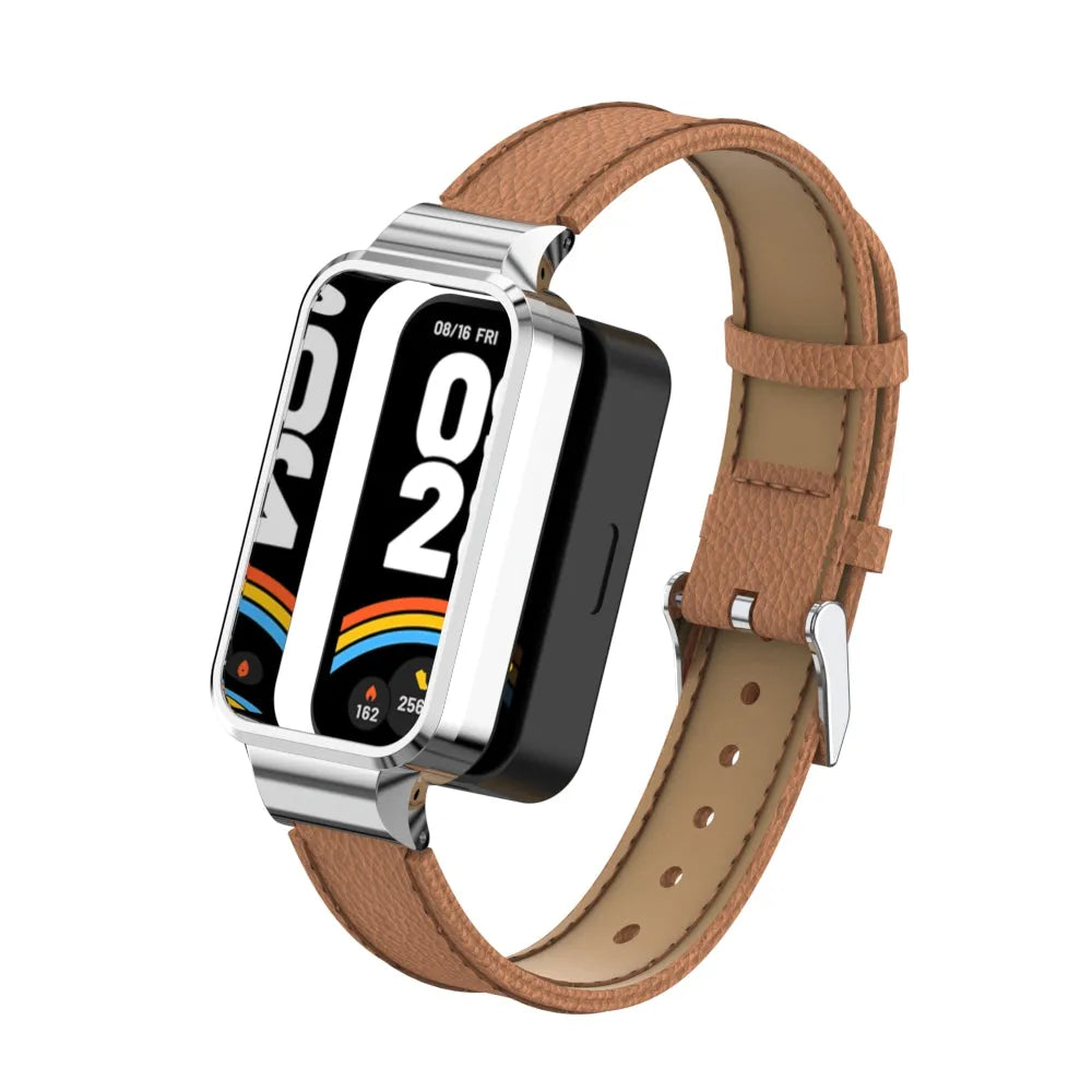 Leather Strap, brown, on a watch, 3/4 front view