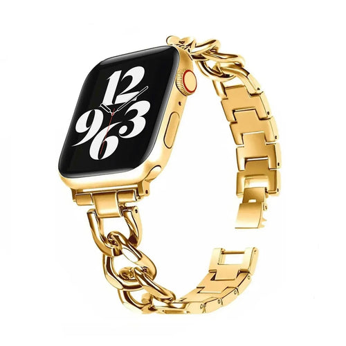 Steel Chain Strap, gold, on a watch, 3/4 front view