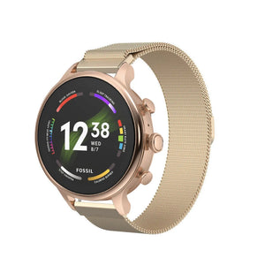 Milanese Strap, champagne, on a watch, 3/4 front view