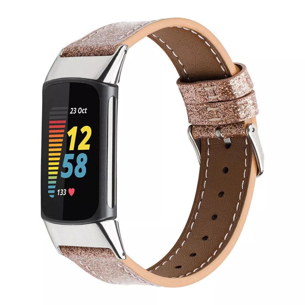 Fitbit Charge 5 Lederarmband (Dunkelgold)