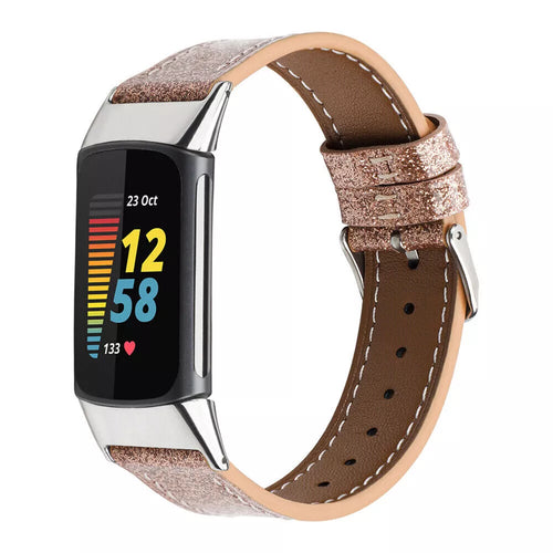 Fitbit Charge 6 Lederarmband (Dunkelgold)