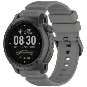 Silicone Strap, grey, on a watch, 3/4 front view
