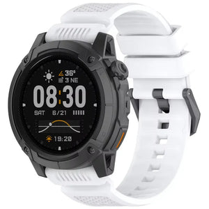 Silicone Strap, white, on a watch, 3/4 front view