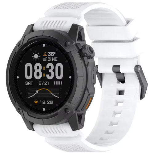 Silicone Strap, white, on a watch, 3/4 front view