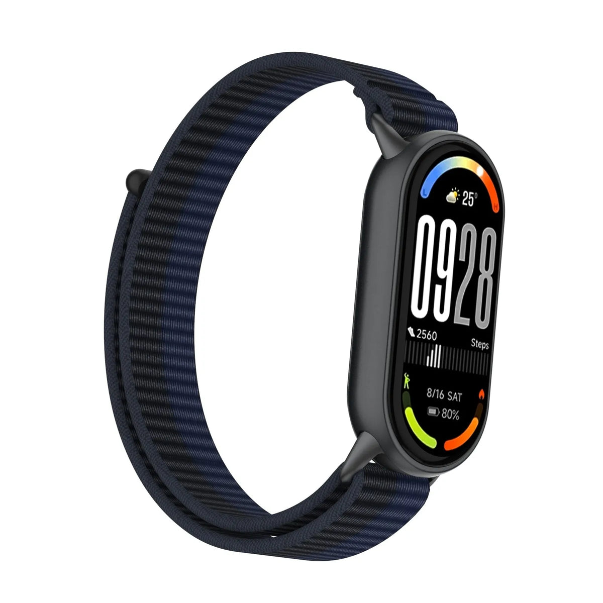 Modern Nylon Strap, dark blue, on a watch, 3/4 front view