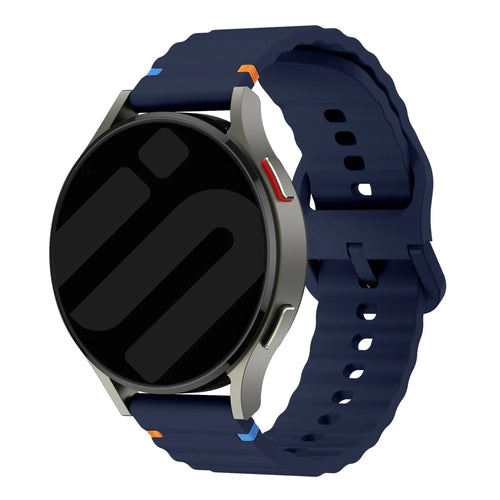 Wave Silicone Strap, dark blue, on a watch, 3/4 front view