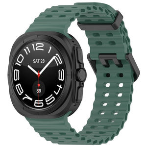 Silicone Ocean Strap, dark green, on a watch, 3/4 front view