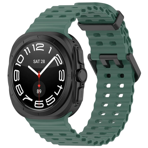 Silicone Ocean Strap, dark green, on a watch, 3/4 front view
